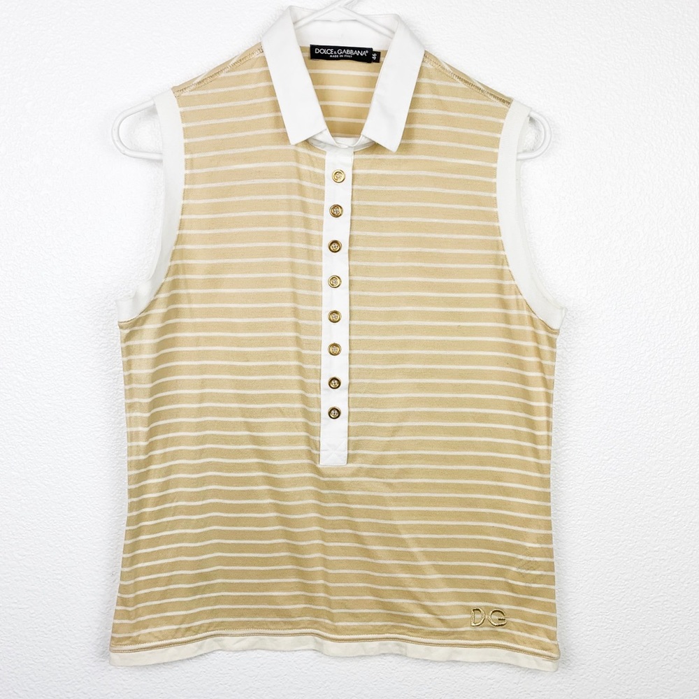 ✨Dolce & Gabbana Sleeveless Stripe Polo Shirt 46 - Picture 1 of 6